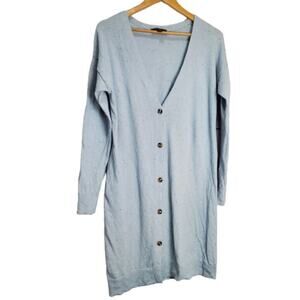 Ann Taylor Cardigan Womens Size Small Wool Blend Blue Button Long Preppy Neutral